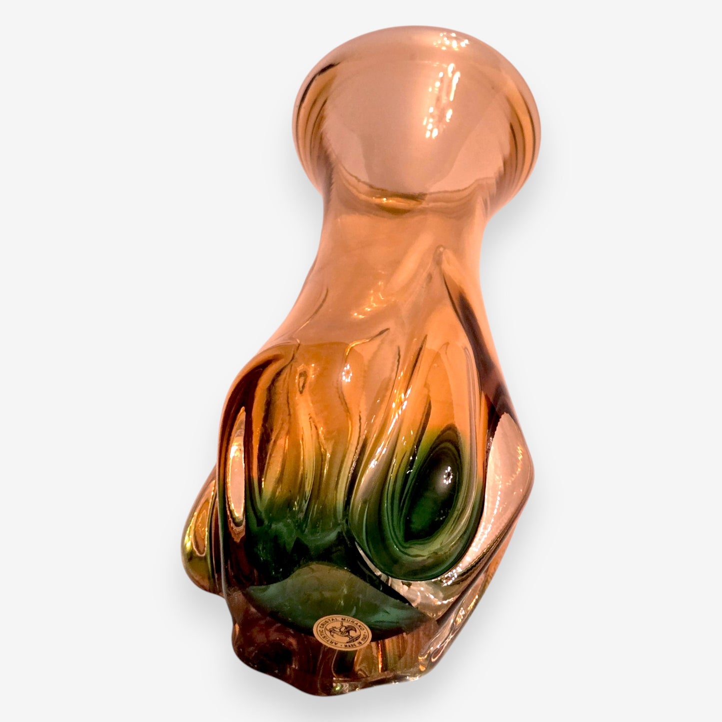 Murano-Attributed Vintage Smooth Ribbed Ombre Glass Vase - Green