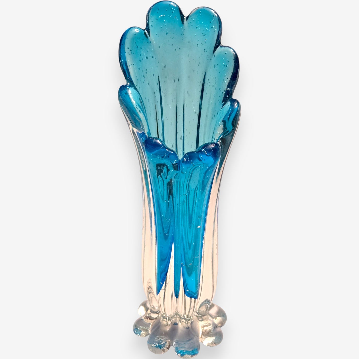 Murano-Attributed Vintage Peacock Rim Glass Vase - Blue