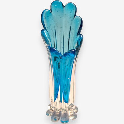 Murano-Attributed Vintage Peacock Rim Glass Vase - Blue
