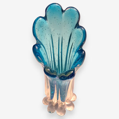 Murano-Attributed Vintage Peacock Rim Glass Vase - Blue
