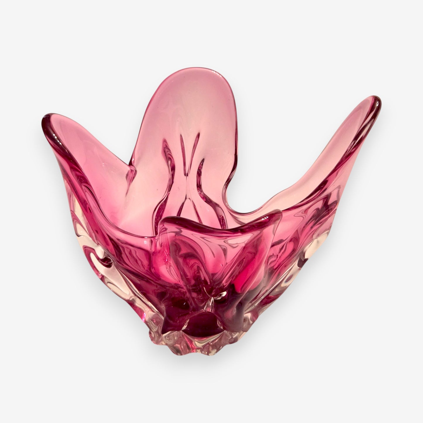 Murano-Attributed Vintage Hand Blown Glass Bowl - Cranberry