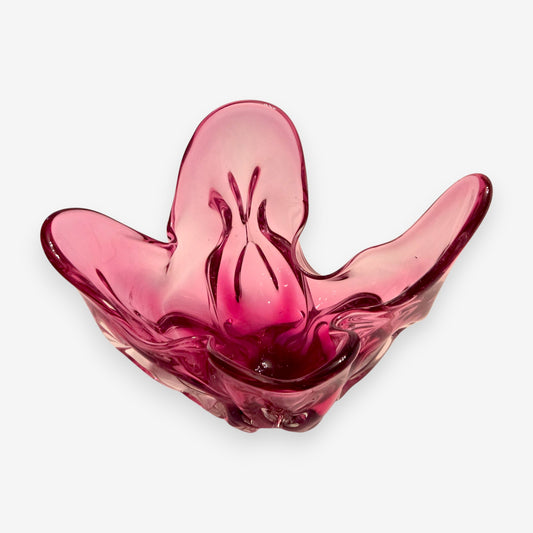 Murano-Attributed Vintage Hand Blown Glass Bowl - Cranberry