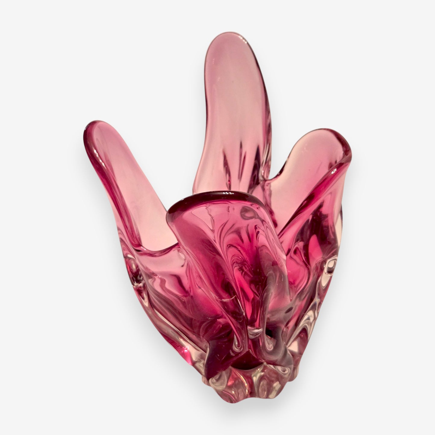Murano-Attributed Vintage Hand Blown Glass Bowl - Cranberry