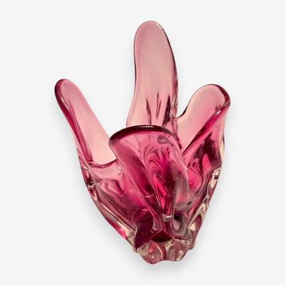 Murano-Attributed Vintage Hand Blown Glass Bowl - Cranberry