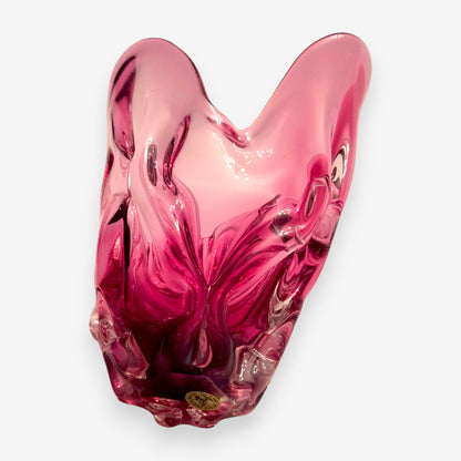 Murano-Attributed Vintage Hand Blown Glass Bowl - Cranberry