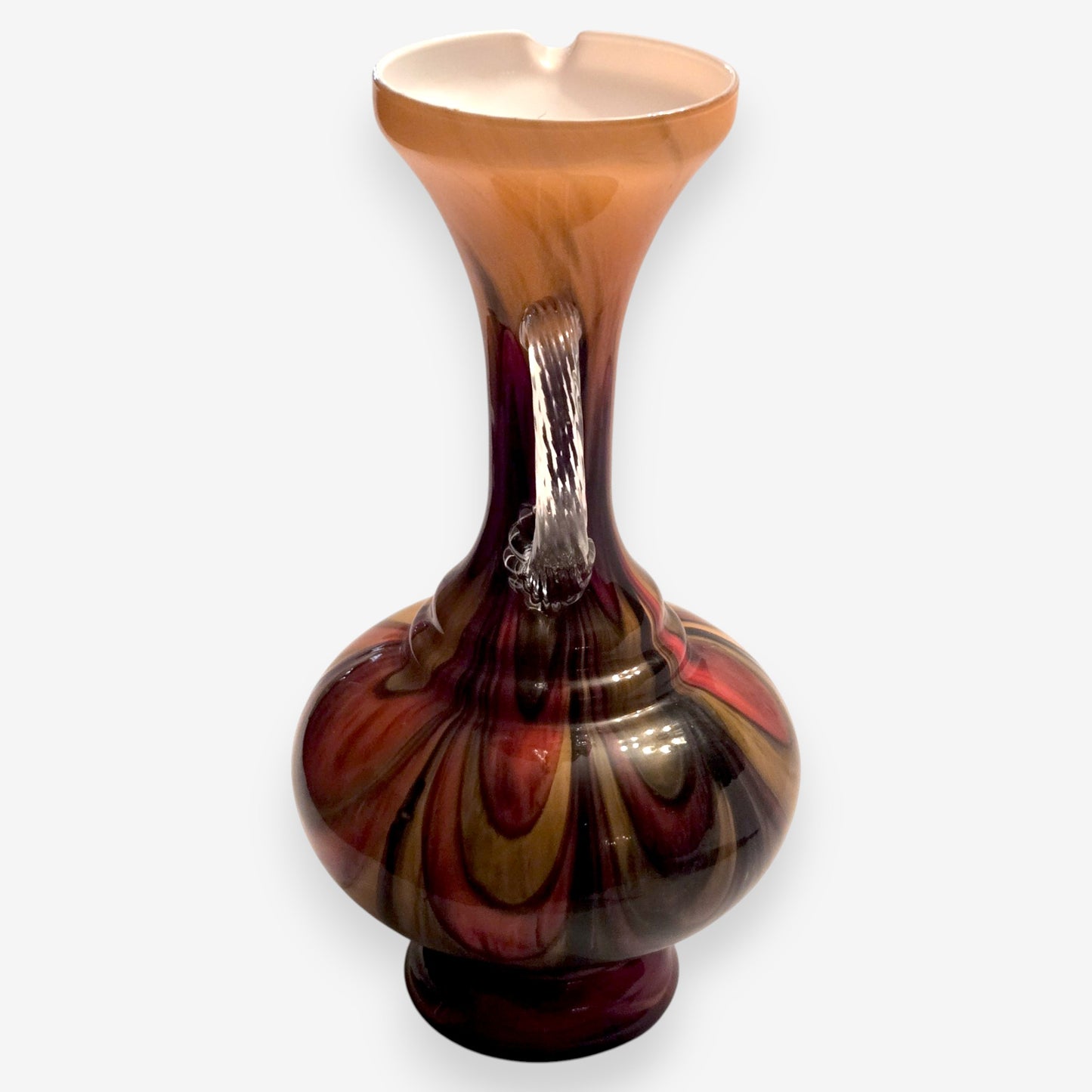 Murano-Attributed Vintage Opaline Hand Blown Pop Art Glass Vase - Multi-Colour