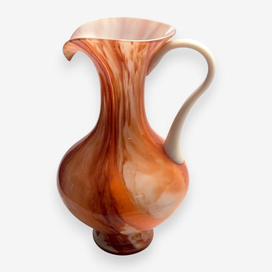 Murano-Attributed Vintage Opaline Swirled Marble Design Glass Vase - Multi-Colour