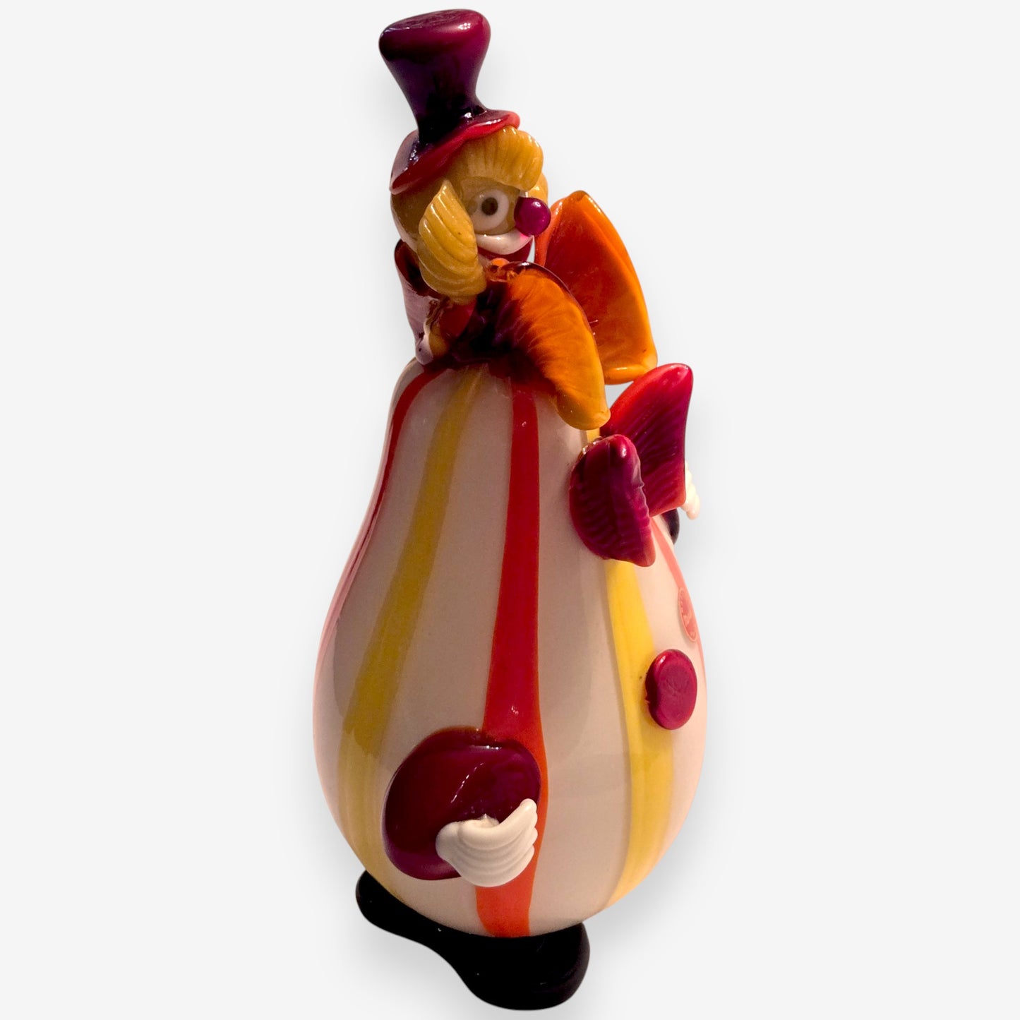 Murano-Attributed Vintage Striped Glass Clown Figurine - Multi-Colour