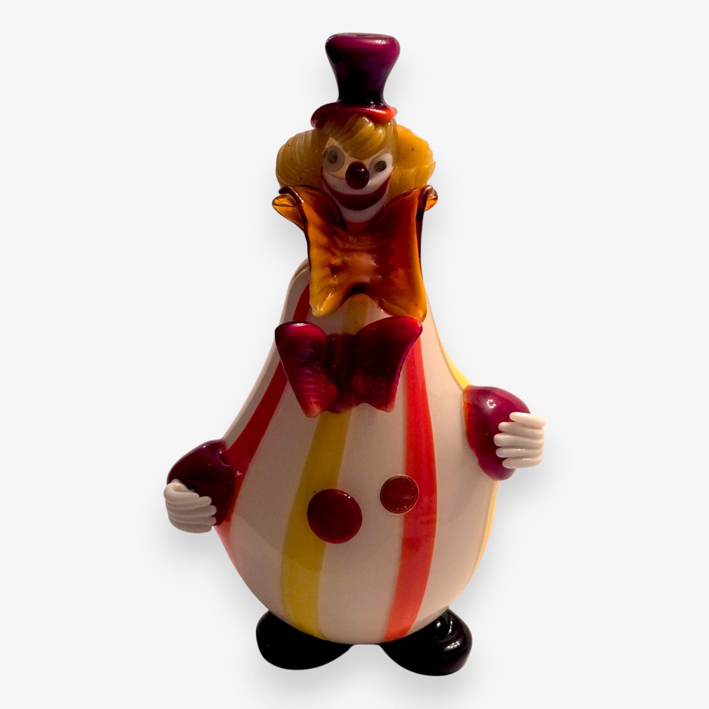 Murano-Attributed Vintage Striped Glass Clown Figurine - Multi-Colour