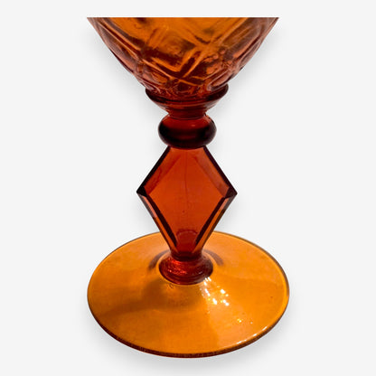 Vintage Hand-Blown Fluted Rim Pitcher/Vase - Amber