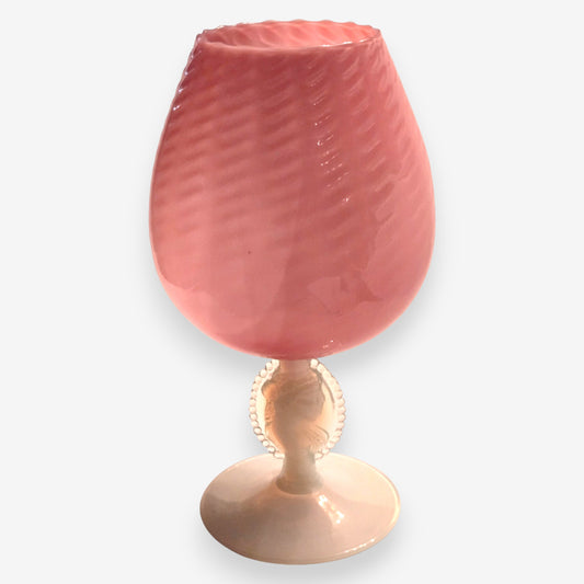 Val Saint Lambert-Attributed Twisted Sculptured Crystal Glass Vase - Pink