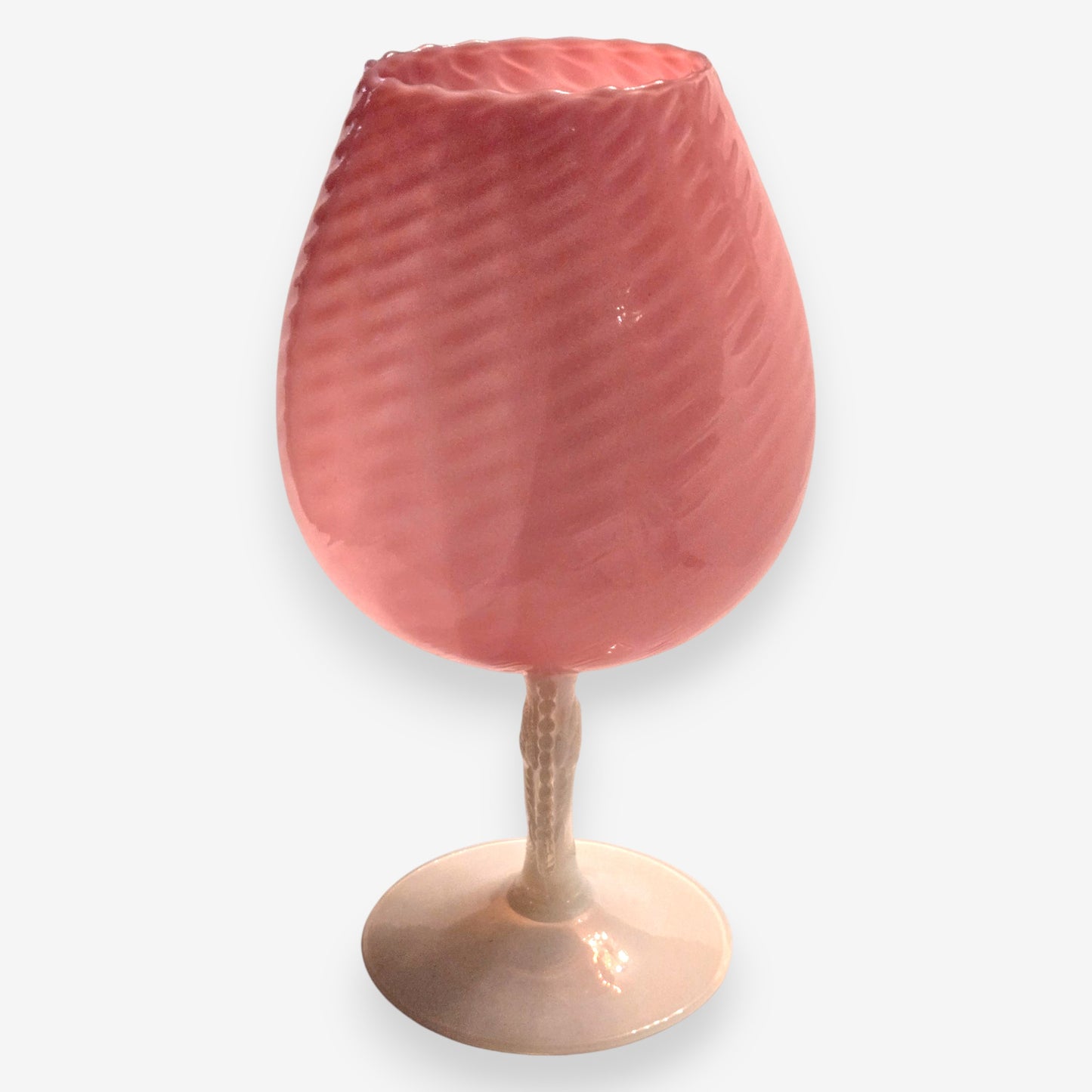 Val Saint Lambert-Attributed Twisted Sculptured Crystal Glass Vase - Pink