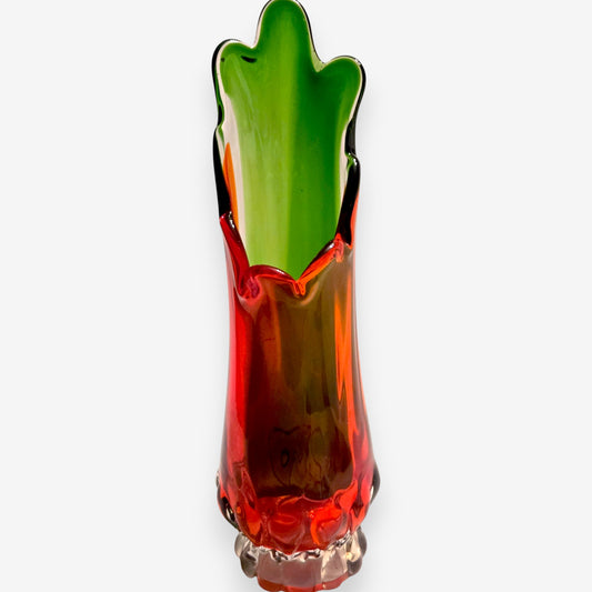 Murano-Attributed Vintage Vibrant Sommerso Glass Vase - Green