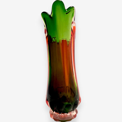 Murano-Attributed Vintage Vibrant Sommerso Glass Vase - Green