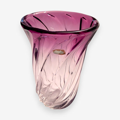 Val Saint Lambert-Attributed Twisted Sculptured Crystal Glass Vase - Cranberry