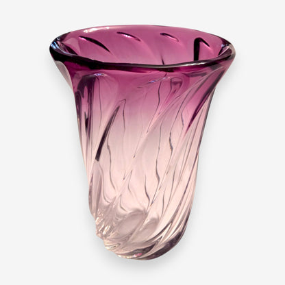 Val Saint Lambert-Attributed Twisted Sculptured Crystal Glass Vase - Cranberry