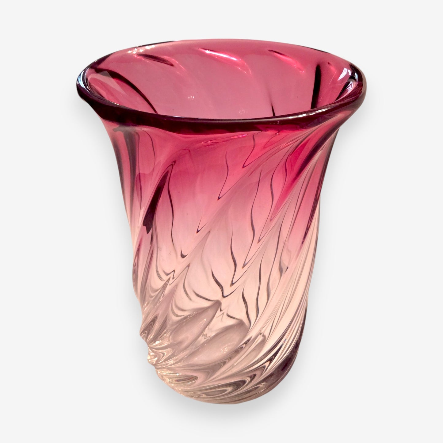 Val Saint Lambert-Attributed Vintage Crystal Vase - Pink
