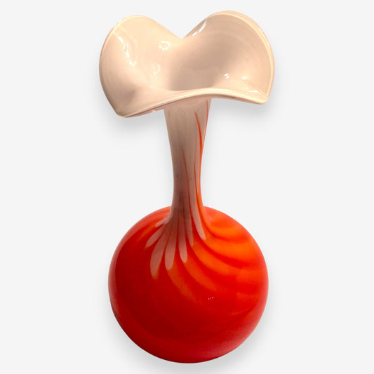 Murano-Attributed Vintage Opaline Florence Orange Swirled Glass Vase - Multi-Colour