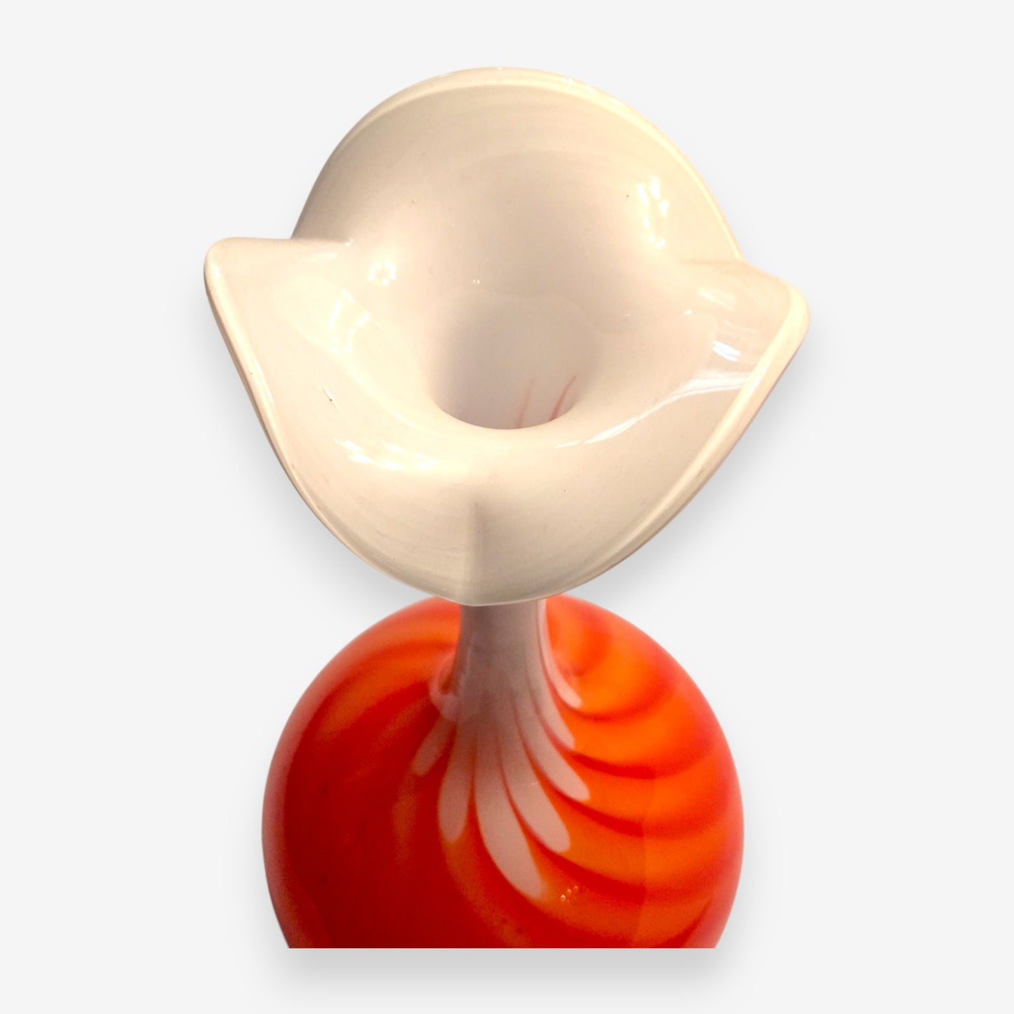 Murano-Attributed Vintage Opaline Florence Orange Swirled Glass Vase - Multi-Colour