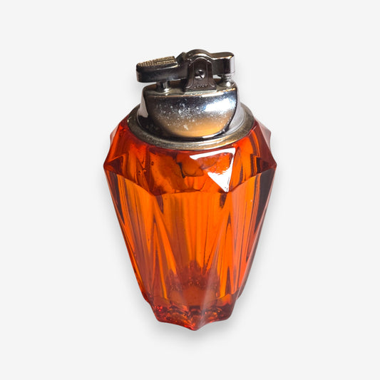 Vintage Twisted Glass Table Lighter with Metal Insert - Amber