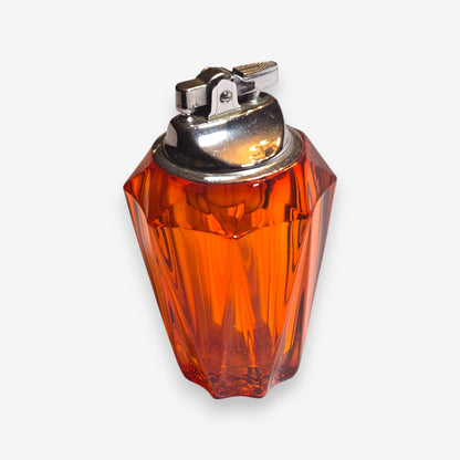 Vintage Twisted Glass Table Lighter with Metal Insert - Amber