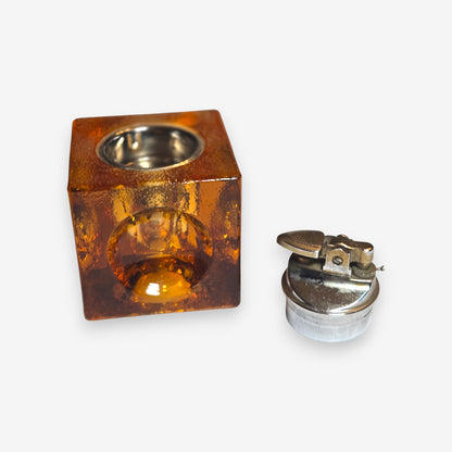 Murano-Attributed Vintage Italian Glass Cube Table Lighter - Amber
