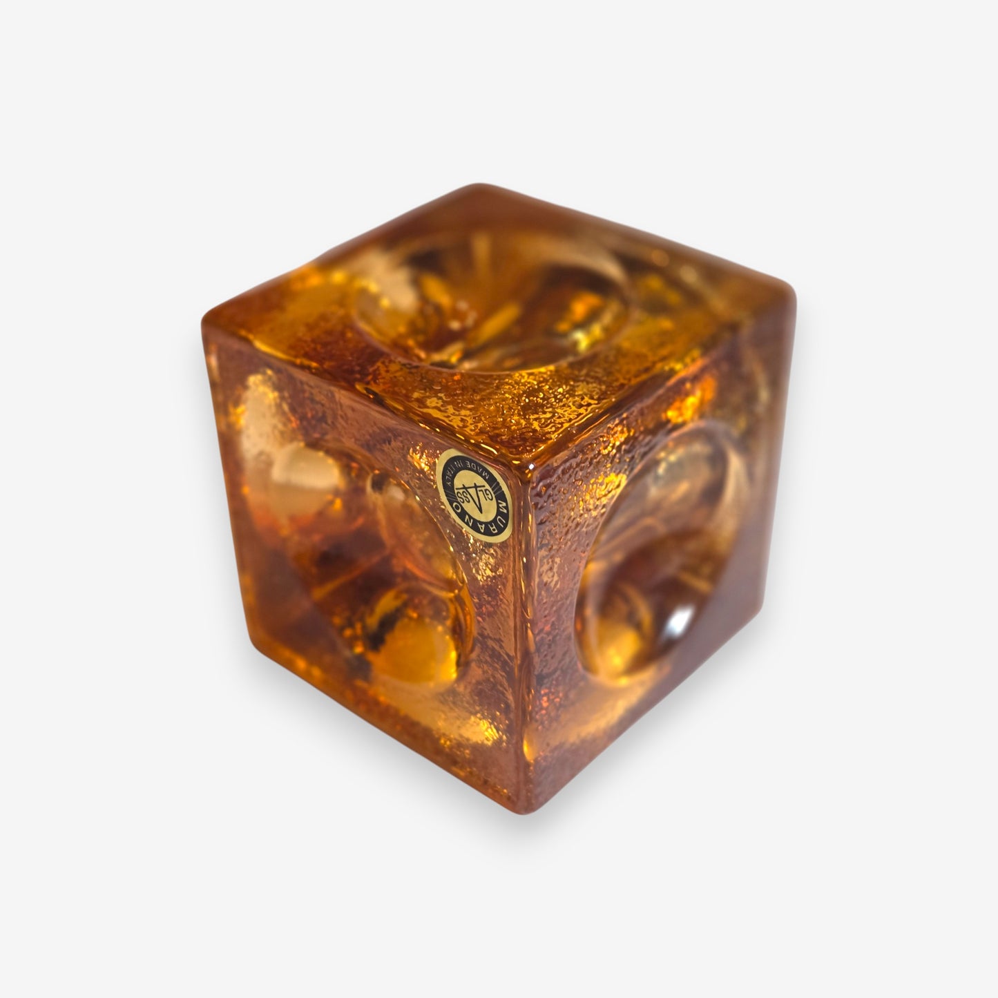 Murano-Attributed Vintage Italian Glass Cube Table Lighter - Amber