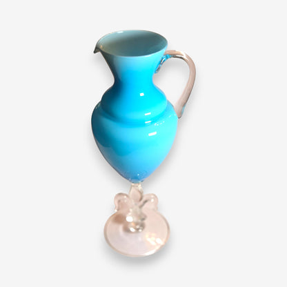 Vintage Empoli-Attributed Opaline Glass Pitcher - Torquoise Blue