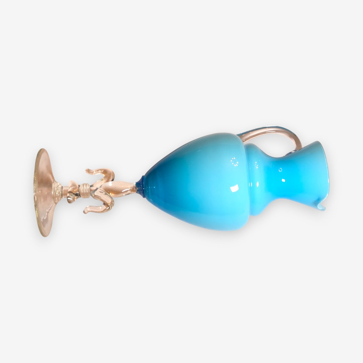 Vintage Empoli-Attributed Opaline Glass Pitcher - Torquoise Blue