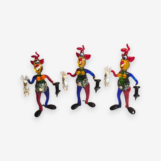 Vintage Murano-Attributed Glass Clown Figurines Set of 3 - Multi-Colour