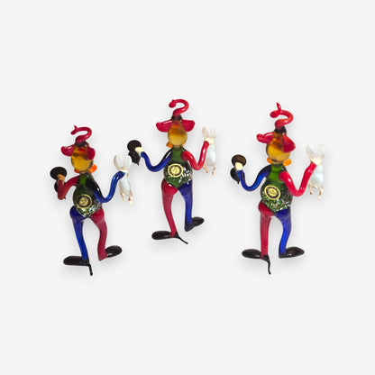 Vintage Murano-Attributed Glass Clown Figurines Set of 3 - Multi-Colour
