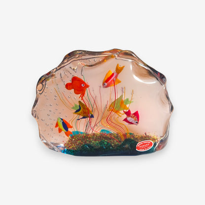 Murano-Attributed Glass Aquarium Sculpture with Colorful Fish - Multi-Colour