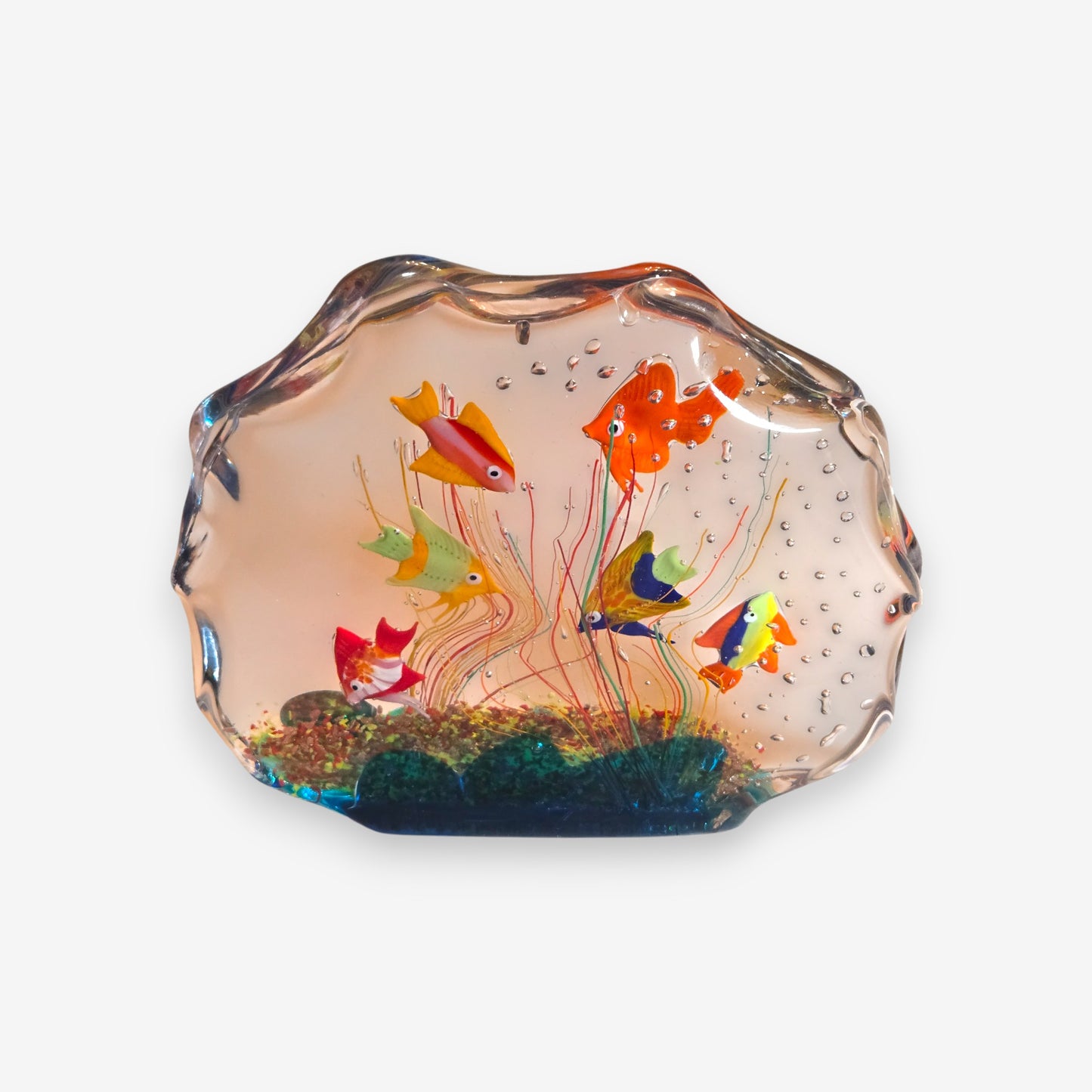 Murano-Attributed Glass Aquarium Sculpture with Colorful Fish - Multi-Colour