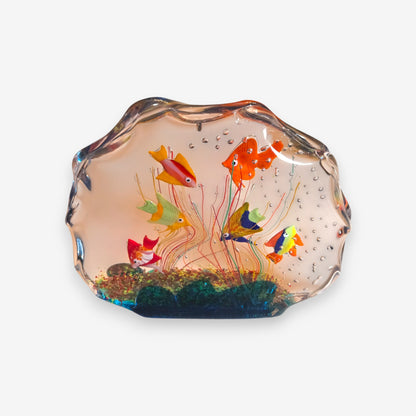 Murano-Attributed Glass Aquarium Sculpture with Colorful Fish - Multi-Colour