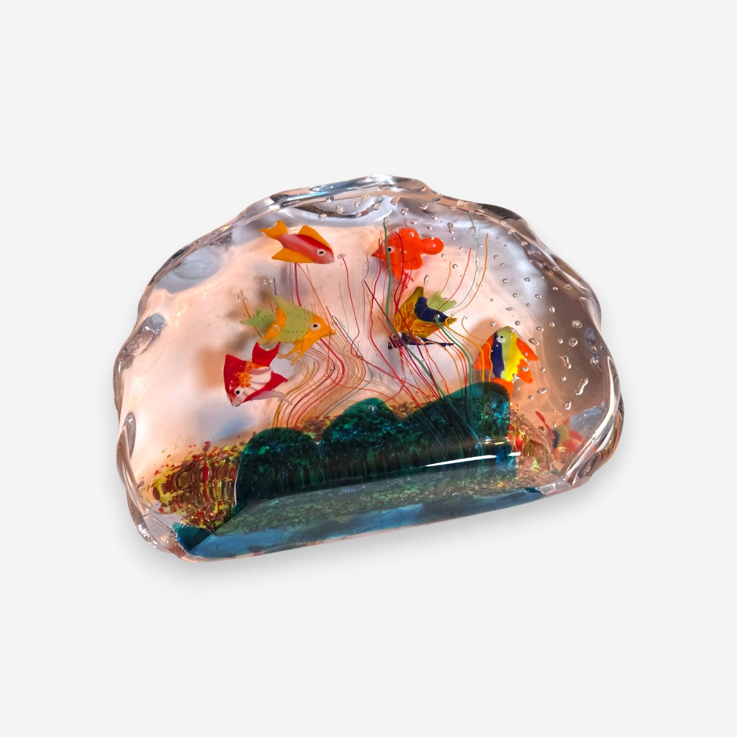 Murano-Attributed Glass Aquarium Sculpture with Colorful Fish - Multi-Colour