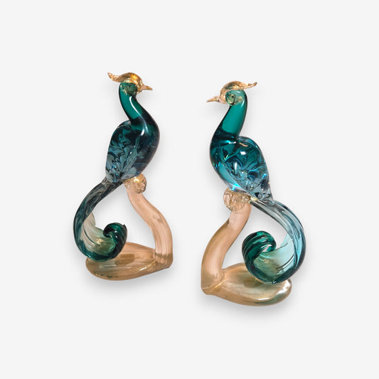 Alfredo Barbini Murano-Attributed Sommerso Mid-Century Glass Birds - Multi-Colour