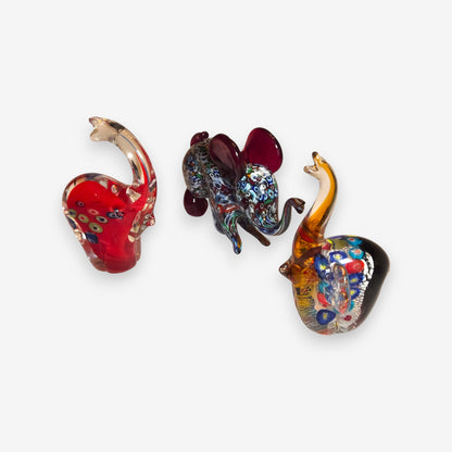 Murano-Attributed Glass Elephant Figurines with Millefiori Decoration - Multi-Colour