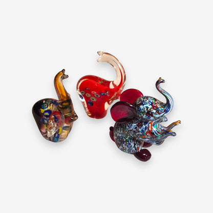 Murano-Attributed Glass Elephant Figurines with Millefiori Decoration - Multi-Colour
