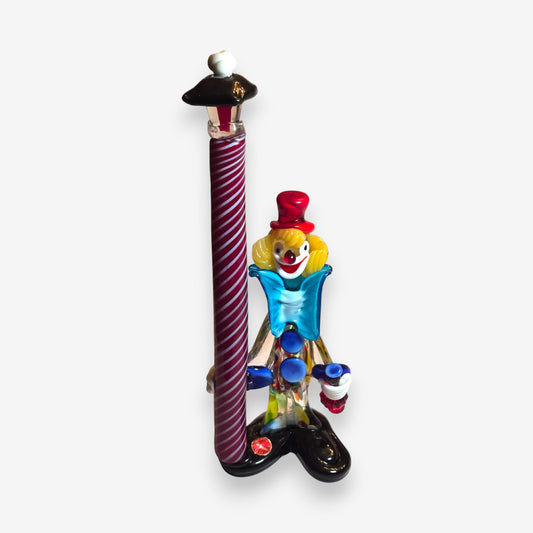 Murano-Attributed Vintage Glass Clown Figurine with Lamp Post - Multi-Colour