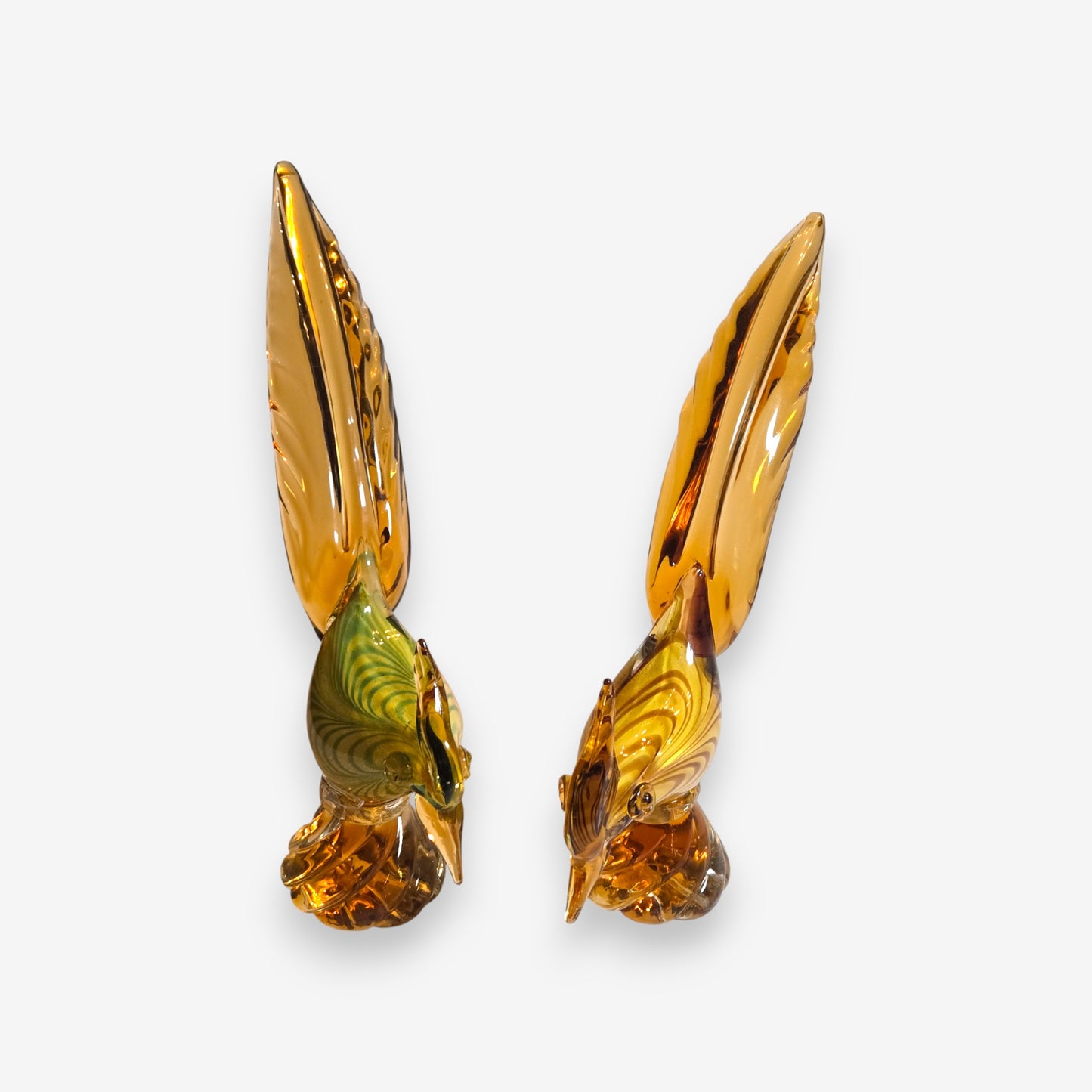 Murano-Attributed Vintage Glass Pheasant Figurines - Multi-Colour