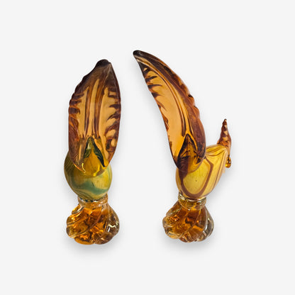 Murano-Attributed Vintage Glass Pheasant Figurines - Multi-Colour