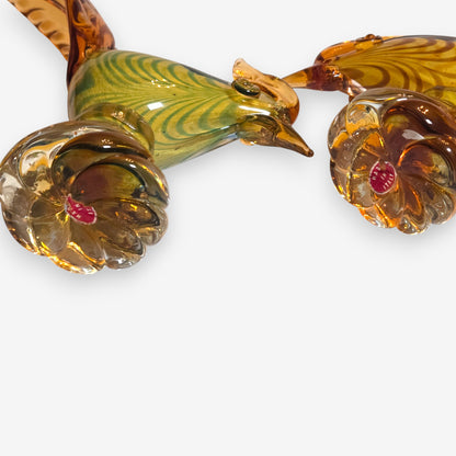 Murano-Attributed Vintage Glass Pheasant Figurines - Multi-Colour