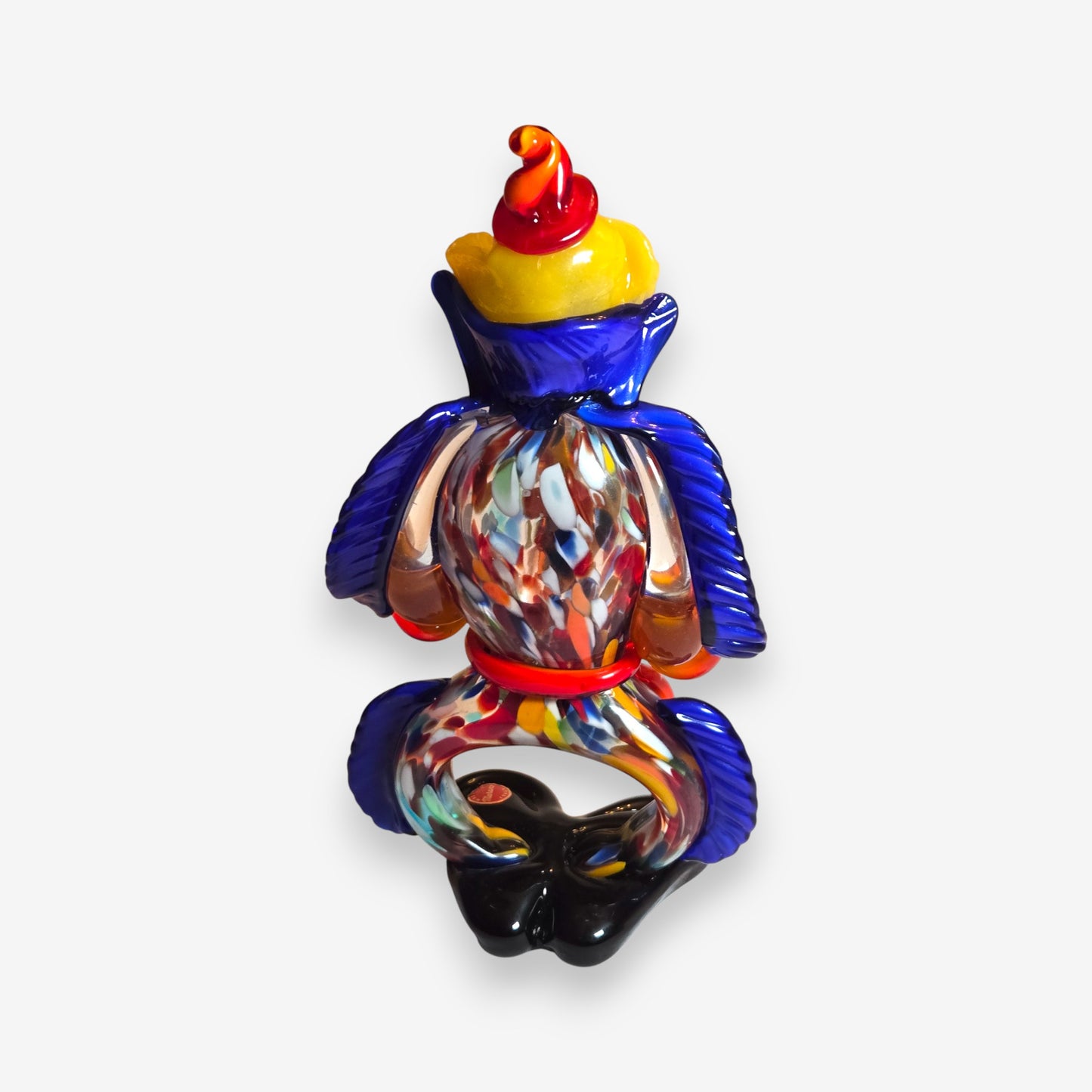 Murano-Attributed Vintage Glass Clown Figurine with Swirled Belly - Multi-Colour