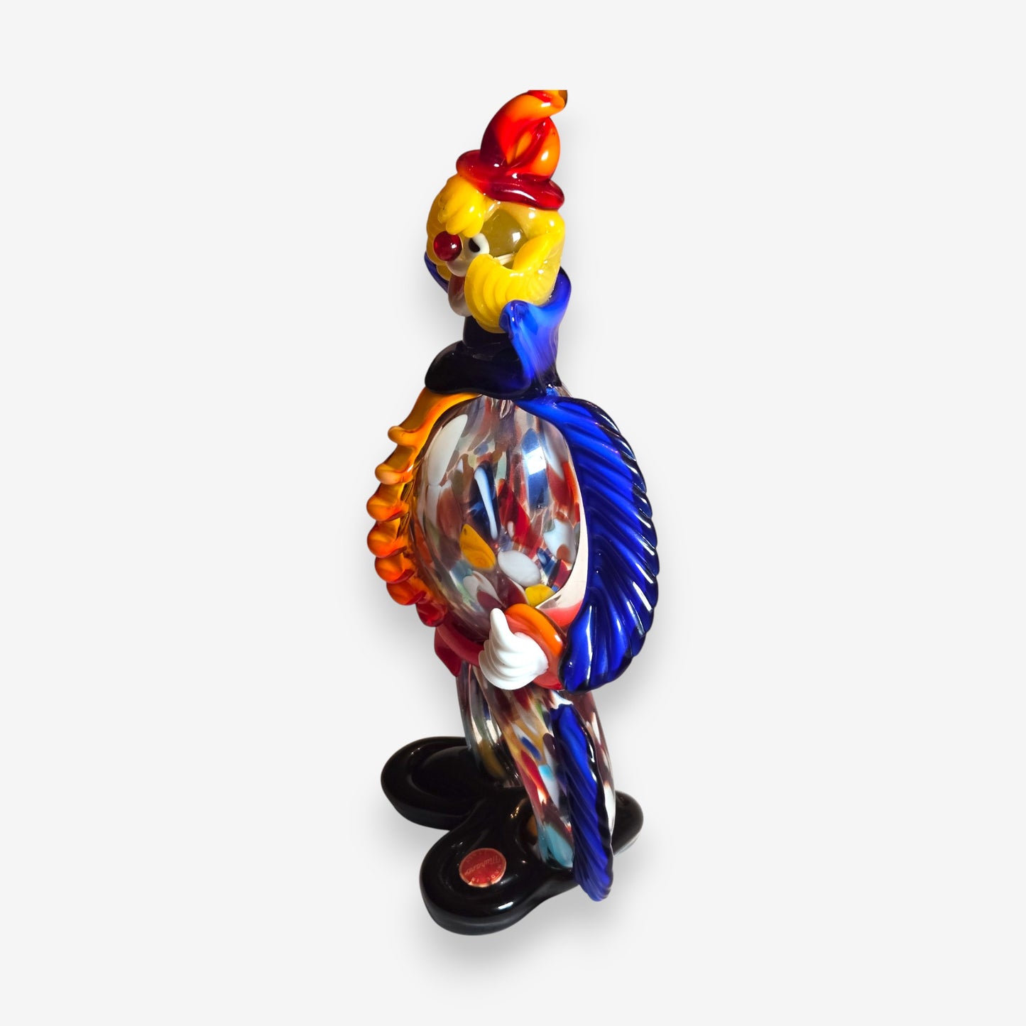 Murano-Attributed Vintage Glass Clown Figurine with Swirled Belly - Multi-Colour