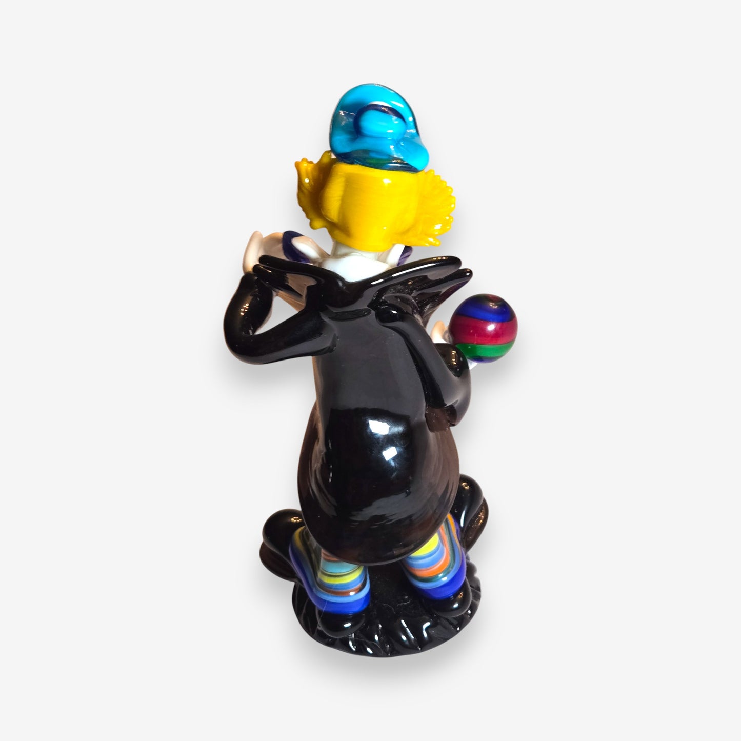 Murano-Attributed Vintage Glass Clown Figurine Holding Ball - Multi-Colour