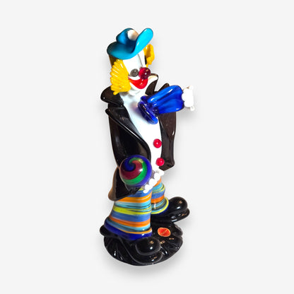 Murano-Attributed Vintage Glass Clown Figurine Holding Ball - Multi-Colour