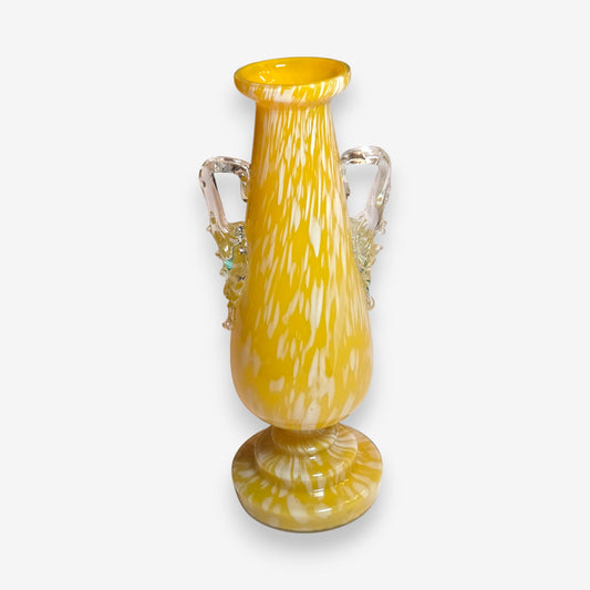 Franz Welz Bohemian Spatter Glass Vase - Yellow
