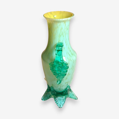 Franz Welz Bohemian Green Mottled Glass Vase with Handles - Green