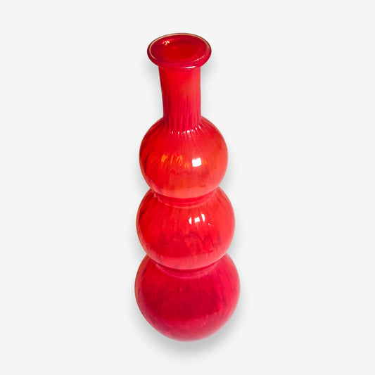 Vintage Empoli-Attributed Red Genie Bottle with Stacked Bubble Design - Orange