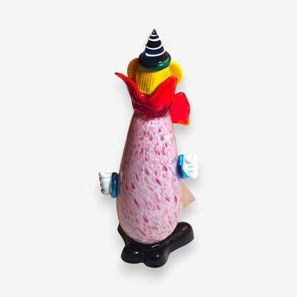 Vintage Murano-Attributed Glass Clown Figurine with Blue Hat - Pink